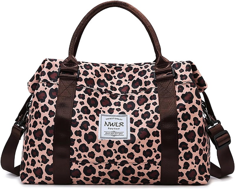 NWLR Travel Duffle Bag Weekender Overnight Gym Tote with Dry and Wet Separated Pocket for Women Girls Shoulder Workout Duffel Bag Water Resistant (leopard print) - Image 1